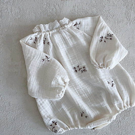 ホワイトフラワー刺繍ロンパース
