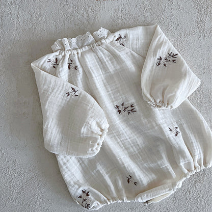 🅽🅴🆆 [66-90] ホワイトフラワー刺繍ロンパース