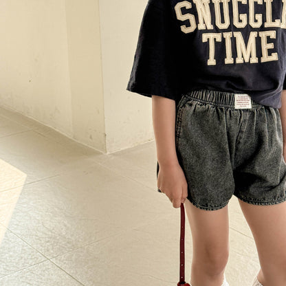 [2color / 80-130] デニムスリットショートパンツ