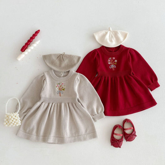 ブーケ刺繍ニットワンピース(2color)