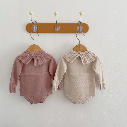 [2color / 66-90] ニットフリルカラー長袖ロンパース