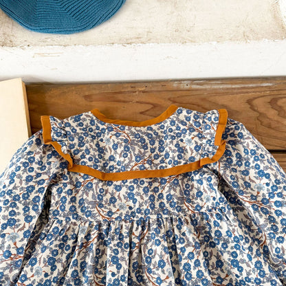 花柄ラペルコットンワンピース