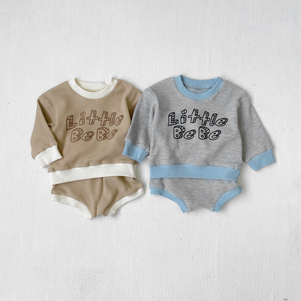 [2color / 66-90] ベビーワッフルツーピースセット