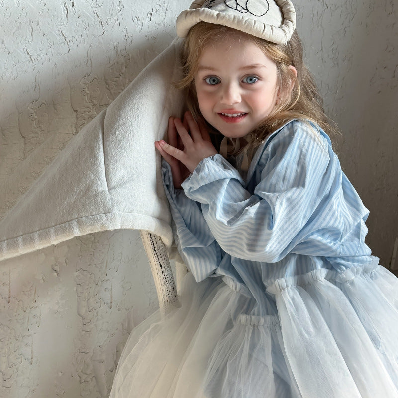 ストライプチュールシャツワンピース