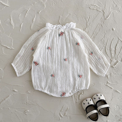 くしゅくしゅお花刺繍ロンパース