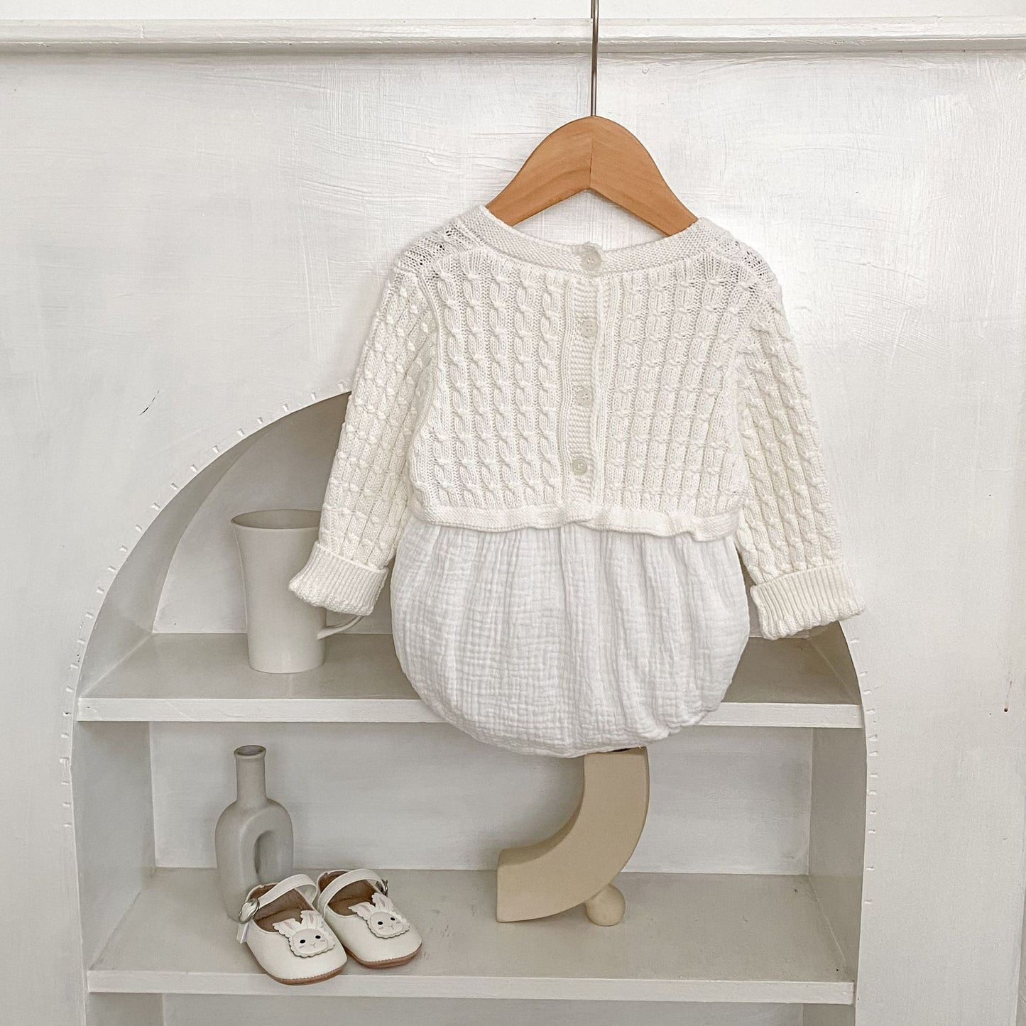 デザインニット切り替えロンパース