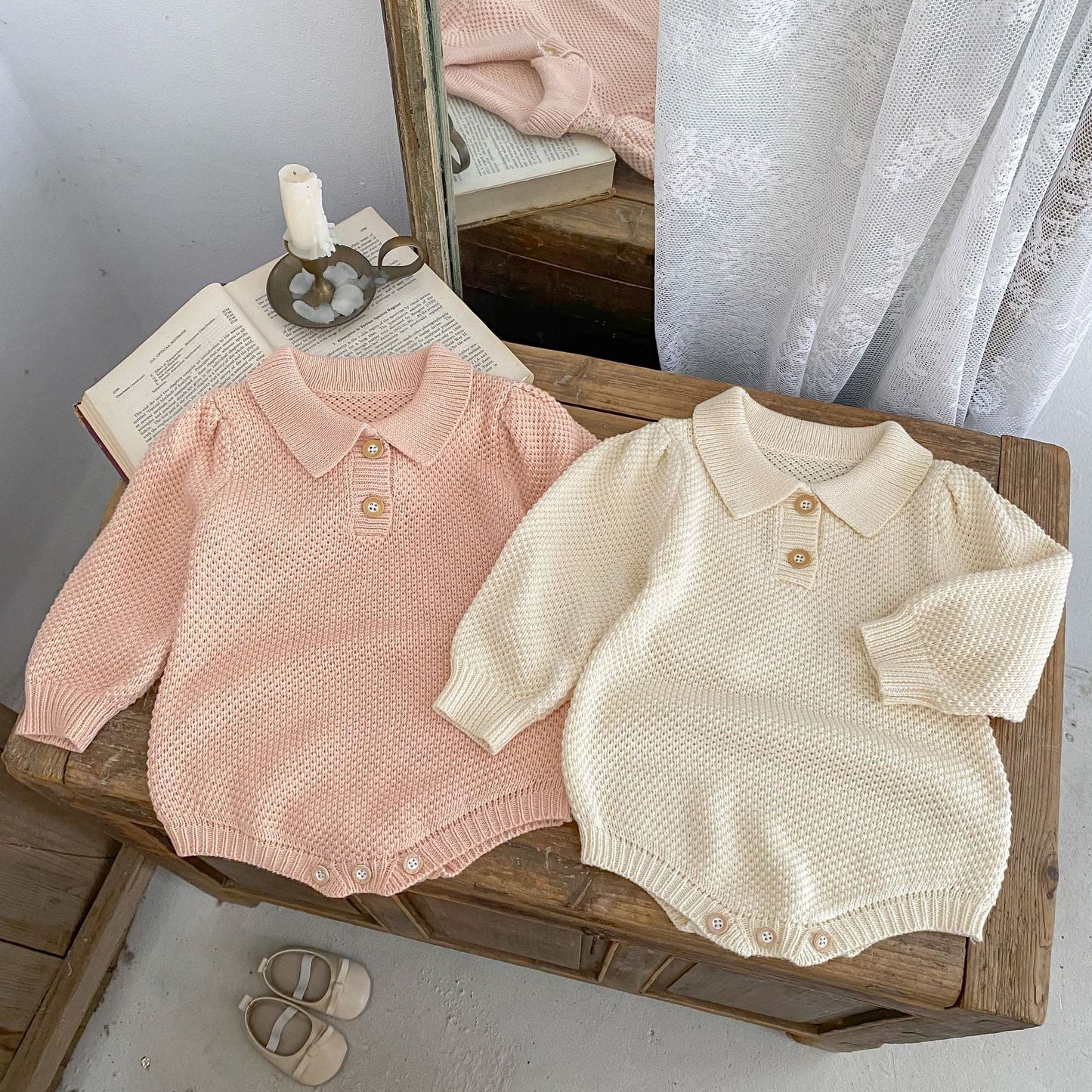 スクエアカラーニットロンパース(2color)