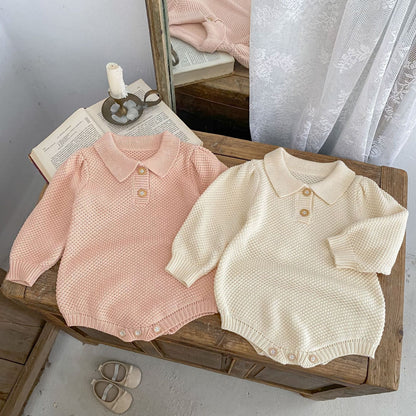 スクエアカラーニットロンパース(2color)