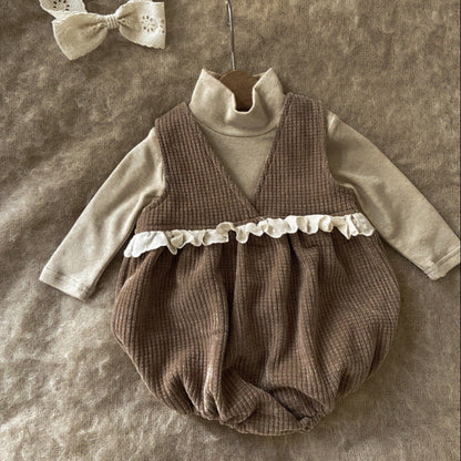 ワッフルコーデュロイベビーロンパース(2color)