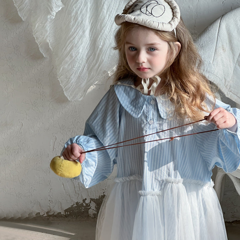 ストライプチュールシャツワンピース