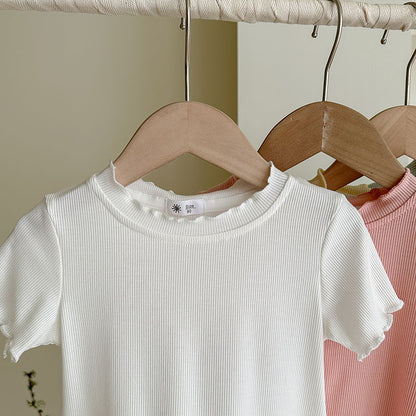 [7color / 90-140] シャーリングシンプルガールサマーシャツ