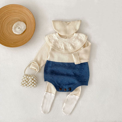 ヨーロピアンバイカラーニットロンパース