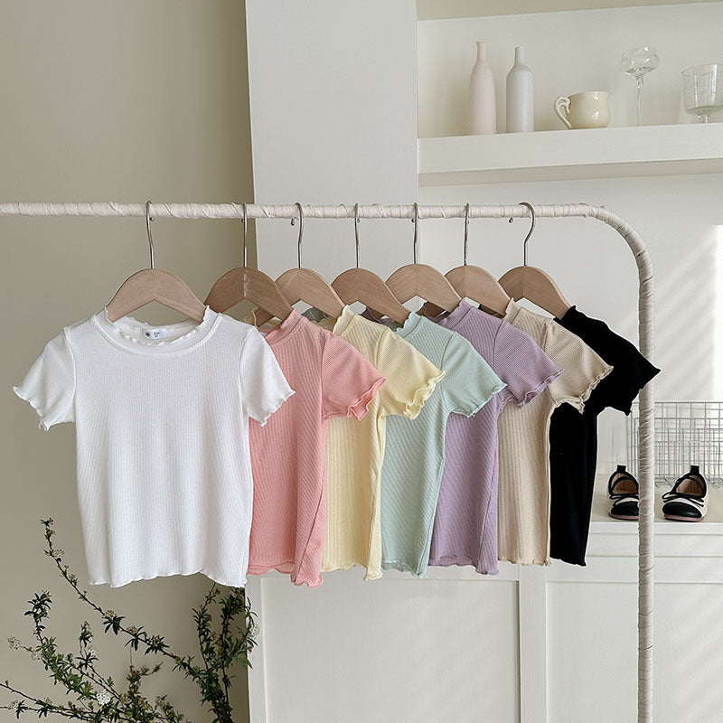 [7color / 90-140] シャーリングシンプルガールサマーシャツ