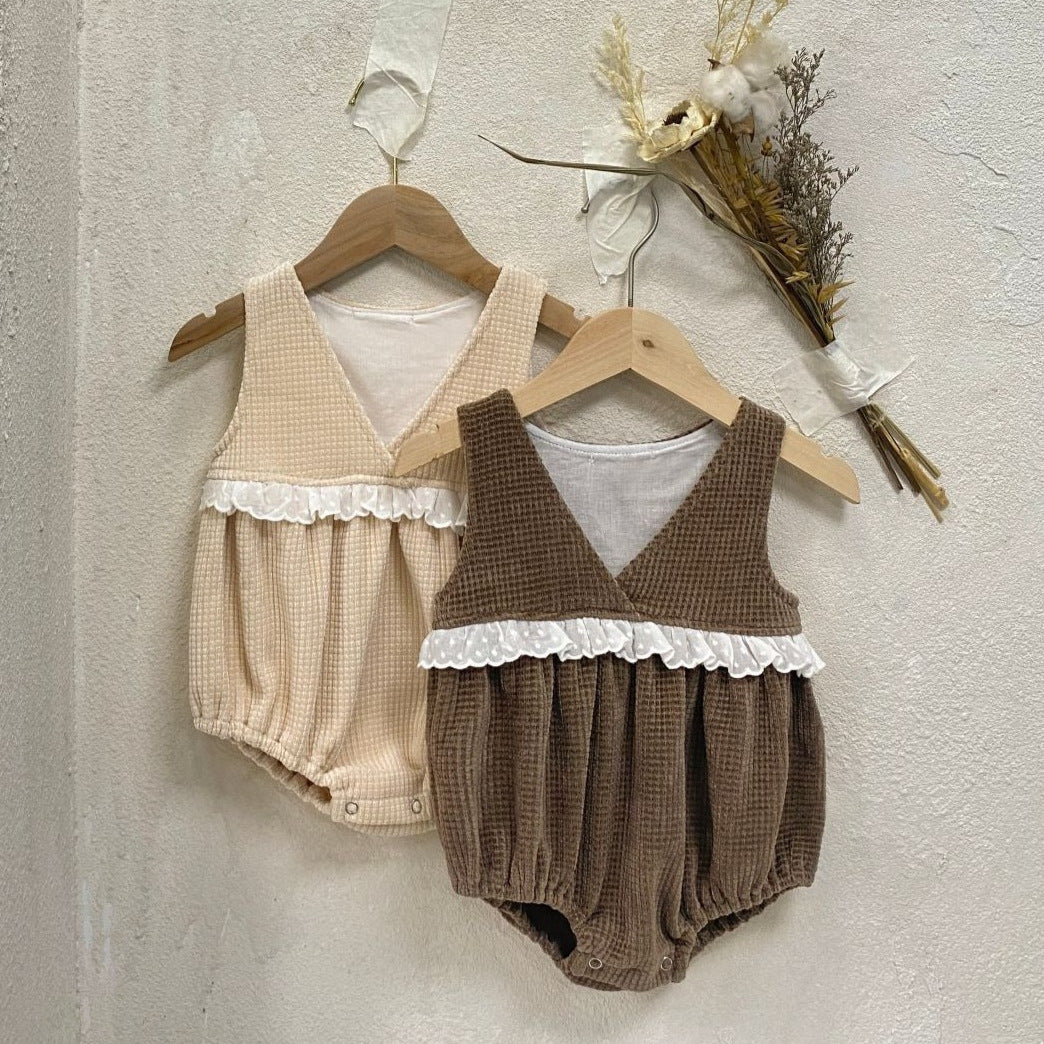 ワッフルコーデュロイベビーロンパース(2color)