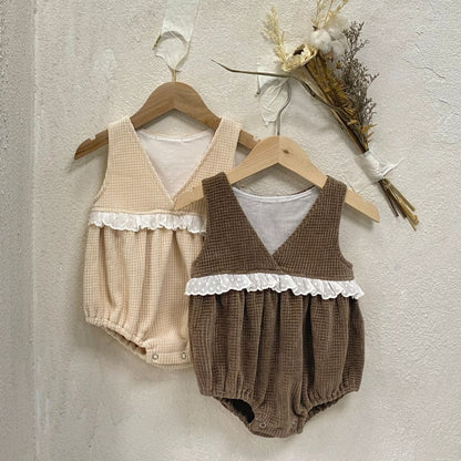 ワッフルコーデュロイベビーロンパース(2color)