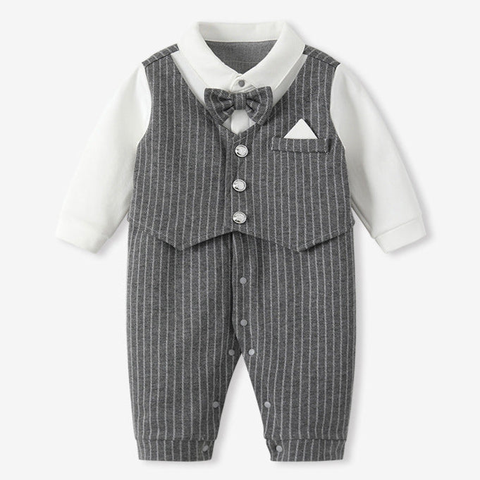 🅽🅴🆆 ストライプグレーフォーマルロンパース