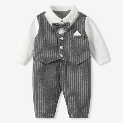 🅽🅴🆆 ストライプグレーフォーマルロンパース