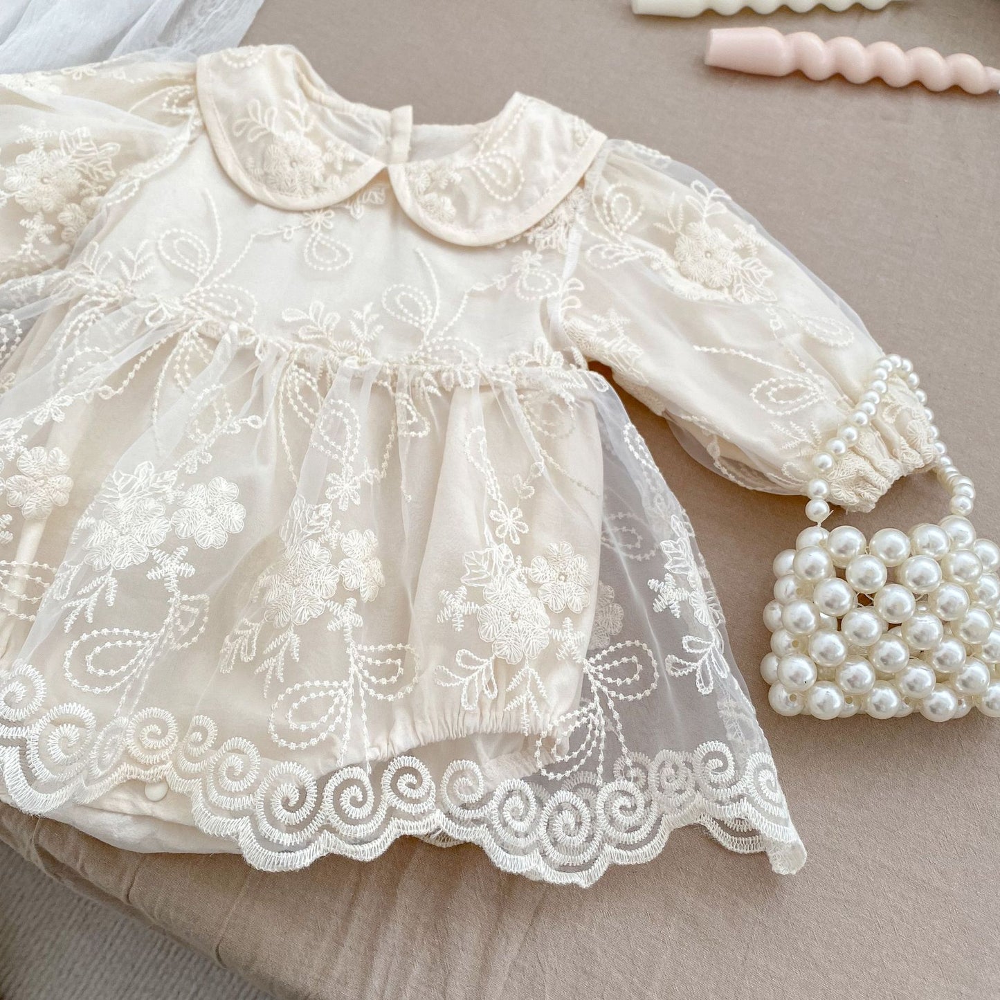 🅽🅴🆆 デザイン刺繍レースドレスロンパース