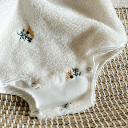 もこもこお花刺繍ロンパース