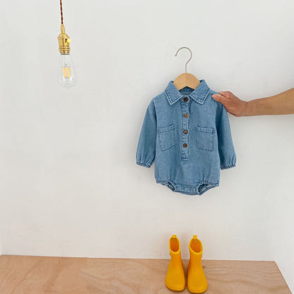 シンプルデニムロンパース