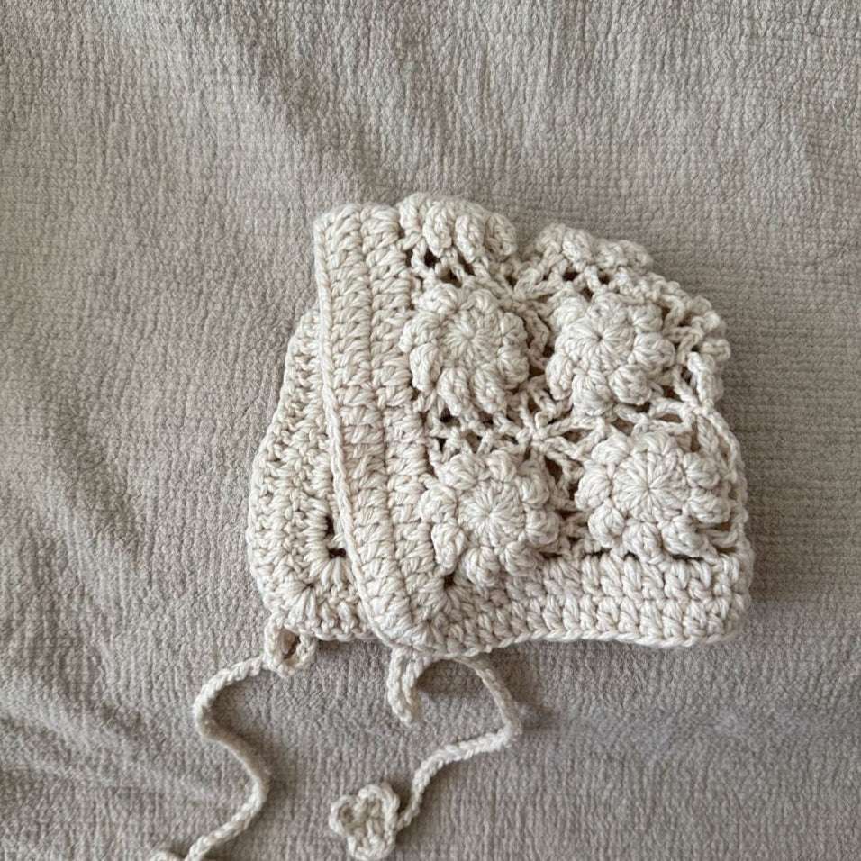 かぎ編みフラワーボンネット(3color)