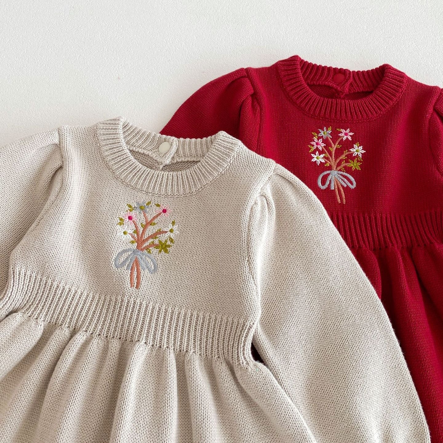 ブーケ刺繍ニットワンピース(2color)