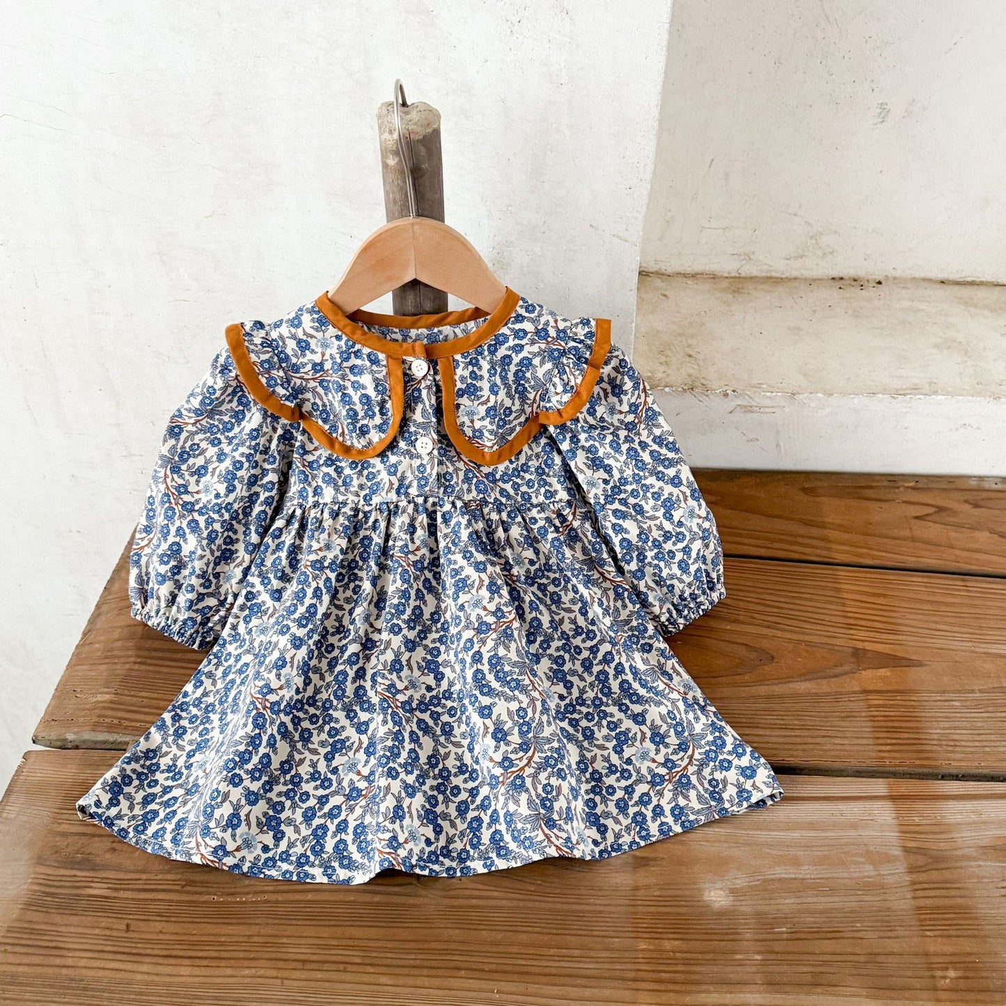 花柄ラペルコットンワンピース