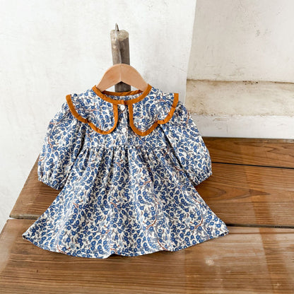 花柄ラペルコットンワンピース