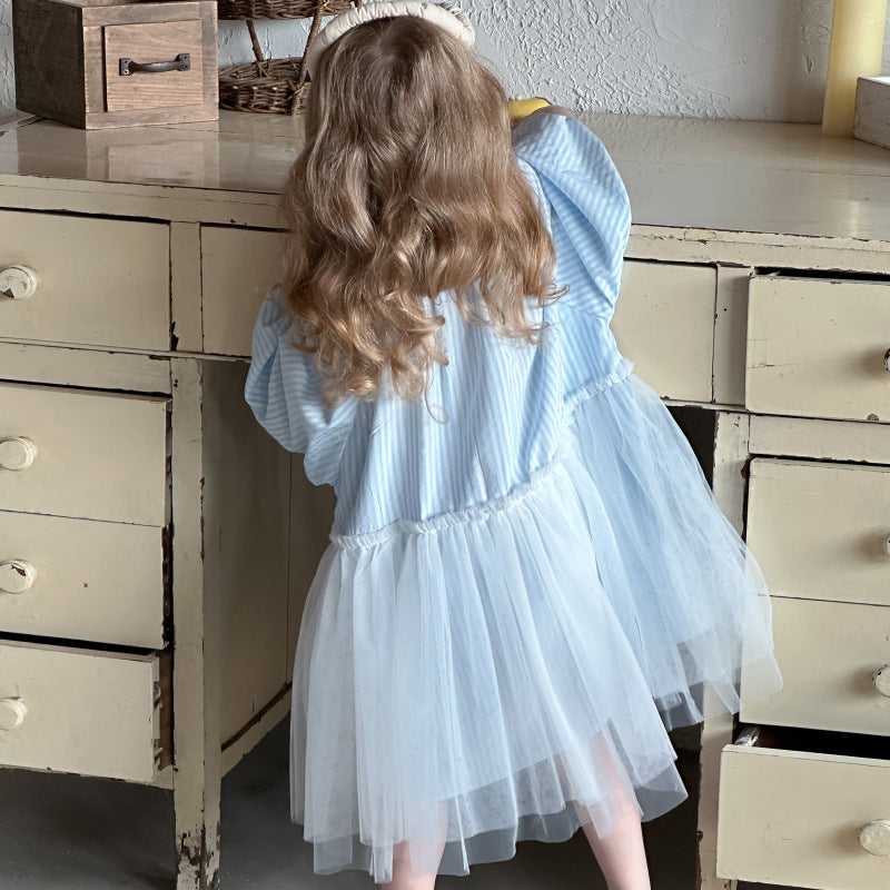 ストライプチュールシャツワンピース