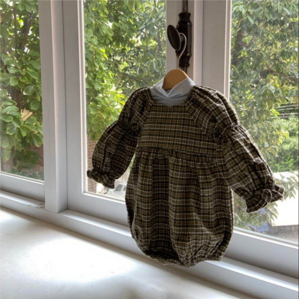 カントリーチェックブラウスロンパース(2color)