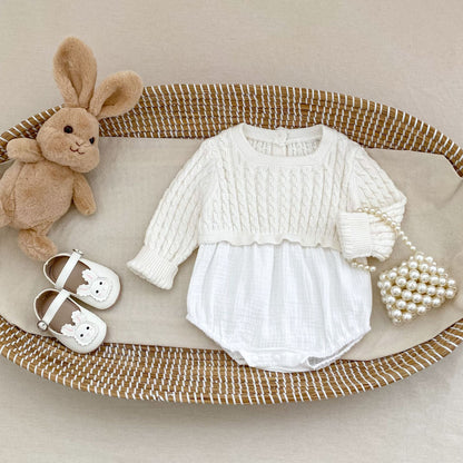 デザインニット切り替えロンパース