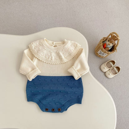 ヨーロピアンバイカラーニットロンパース