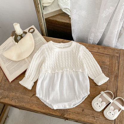 デザインニット切り替えロンパース