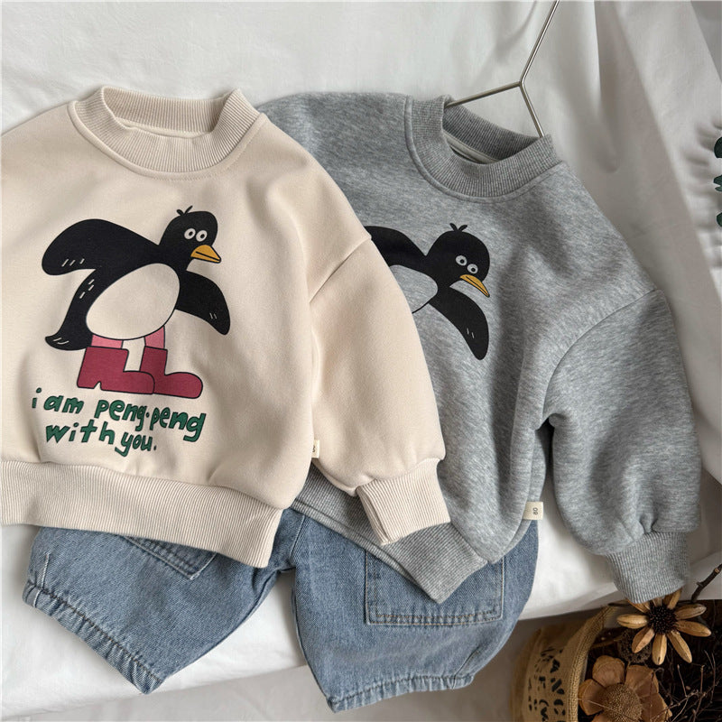 🅽🅴🆆 [2color / 80-130] ペンギンポッププリントスウェットトップス