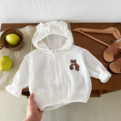 ベビークマ耳フードジッパーカーディガン