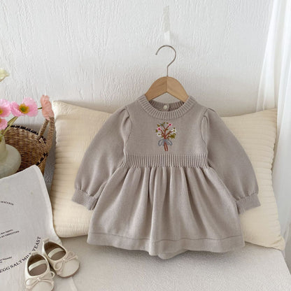 ブーケ刺繍ニットワンピース(2color)