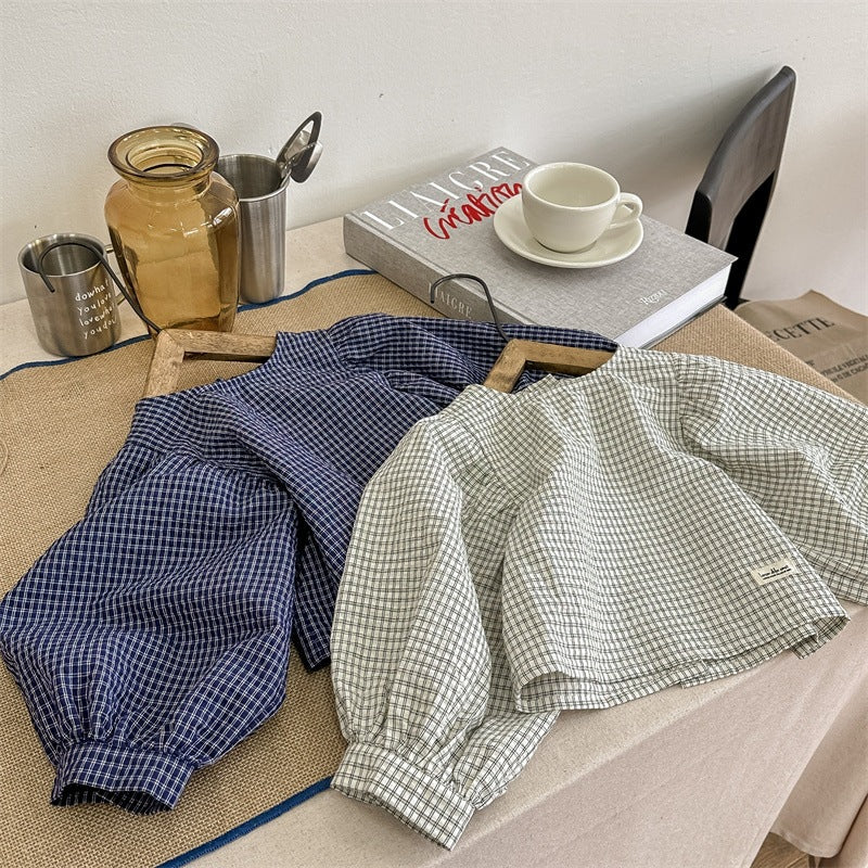 ゆったりぱふチェック柄トップス(2color)