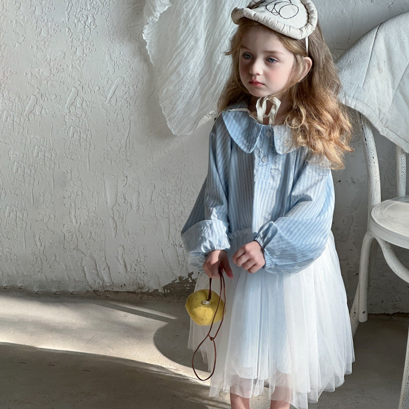 ストライプチュールシャツワンピース