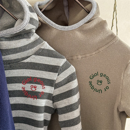 [3color / 80-130] ユニセックスデザインフード長袖シャツ