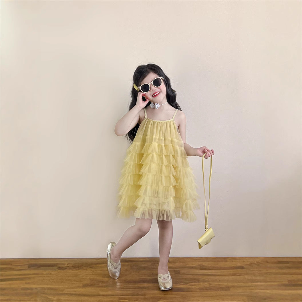 レイヤードイエローシフォンドレス