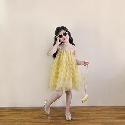 レイヤードイエローシフォンドレス