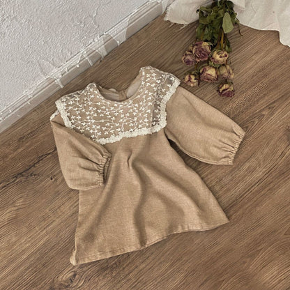 小花レースカラーワンピース