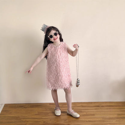 ピンクタッセルノースリーブドレス