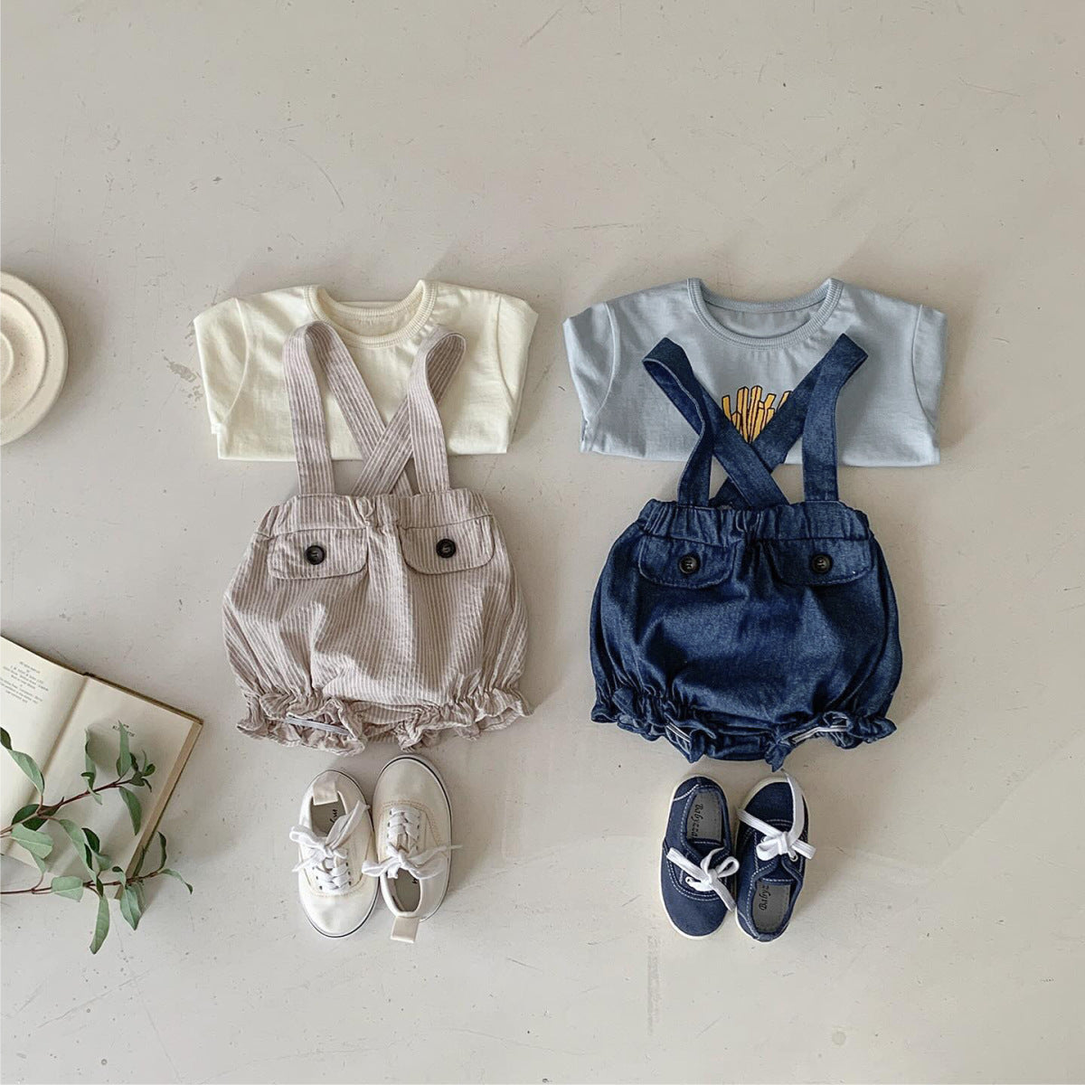 🅽🅴🆆 [2color / 66-90] ベビー裾フリルサスペンダーパンツ