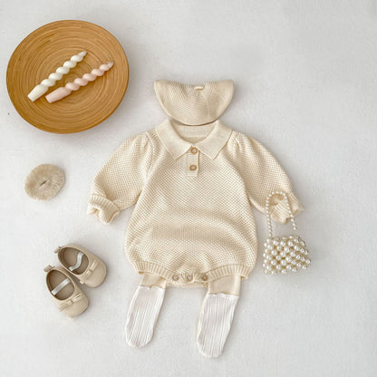 シンプル衿ニットロンパース(2color)