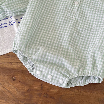 白衿ギンガムチェックロンパース