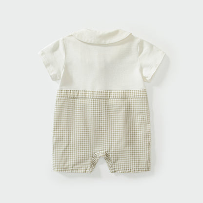 淡色チェックボーイシャツロンパース