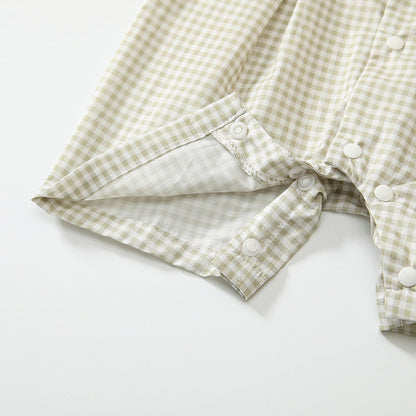 淡色チェックボーイシャツロンパース