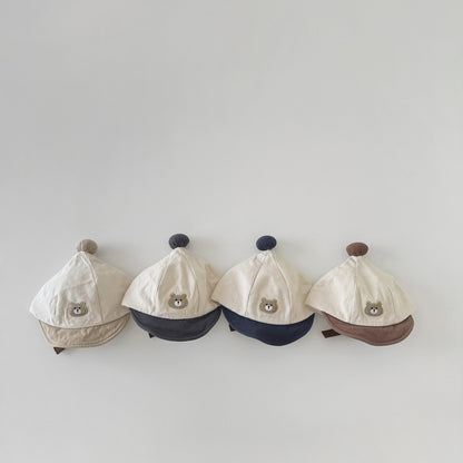 ポンポンナチュラルくまさん刺繍帽子(5color)