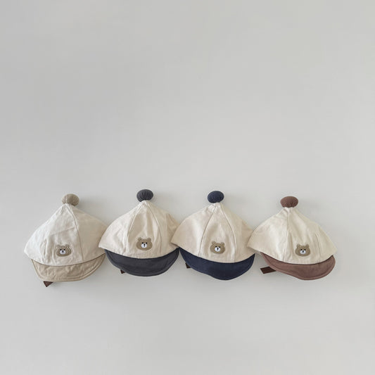 ポンポンナチュラルくまさん刺繍帽子(5color)